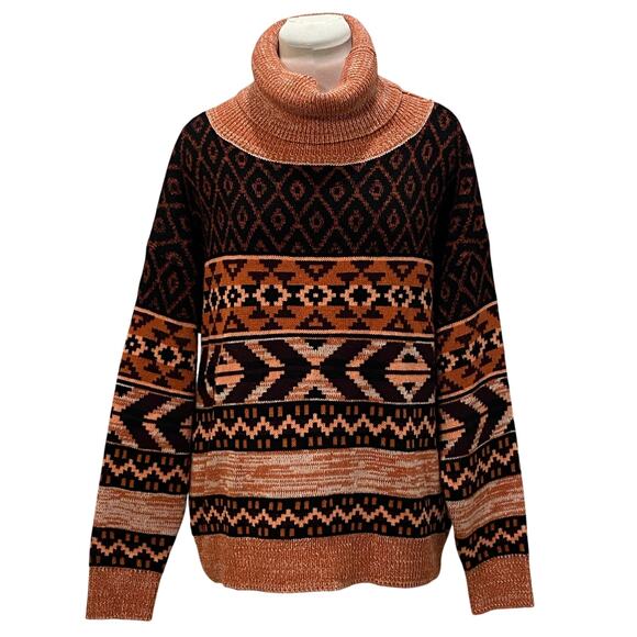WRANGLER RETRO Southwestern Cowl Neck Boxy Sweater MEDIUM Western Aztec Cabin - Picture 2 of 8